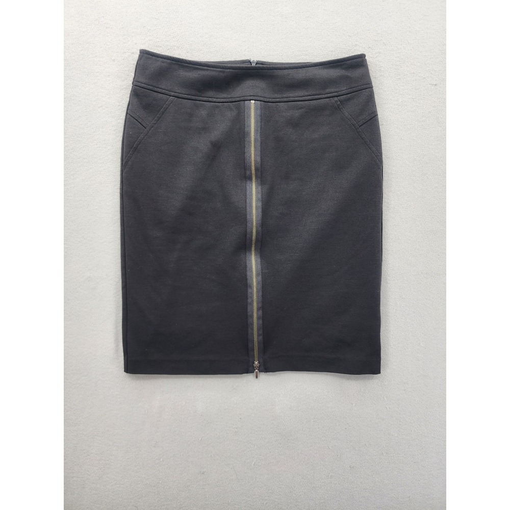 Tribal Black Front Zip Pencil Skirt Size 8 Edgy Professional Career Stretch Knit